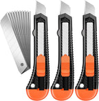 JOYUMY 3 Pack Utility Knife Box Cutter Retractable, Compact Box Knife for Cartons, Cardboard and Boxes, with 10 Piece 18mm Wider Snap-off Blade Razor Sharp Blade, Perfect for Office and Home Use