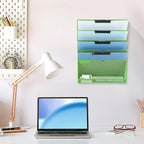 EASEPRES 6 Tier Mesh Hanging Wall File Organizer, Desk Vertical Mail Paper Document Folder Holder Rack with Bottom Tray and Nametag Label for Office Home School, Green