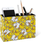 Famame Cartoon Cute Duck Childish Pencil Holder for Desk, Leather Desktop Container Pen Cup Storage Study Table Pen Organizer Makeup Brushes Holder for Office Home