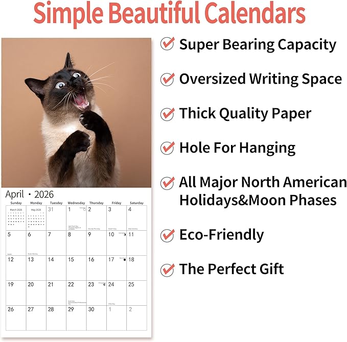 2026 Wall Calendar,Funny Calendar 2026, November 2025 - December 2026, Wall Calendar Funny Animal Memes, 12" x 24" Opened, Full Page 12 Months Thick Paper for Gift Calendar Organizing Planning