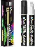 TFIVE White&Black Chalk Markers - 2 Pack Jumbo Liquid Chalk Pens with 10mm 3 in 1 Nib Wide Tips, Dry & Wet Erase Marker Pens for Glass, Chalkboard, BlackBoard, Windows, Calendar, Pumpkin, Mirror