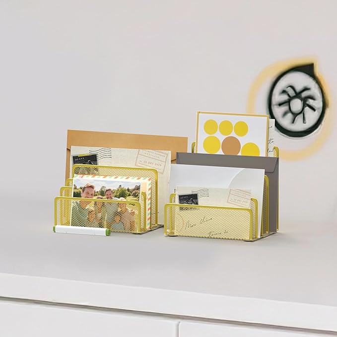 ReePlan Mail Organizer Countertop with 5 Slot, Metal Mail Holder for Desk, File Holder Letter Sorter for Envelope, Bill and Document (Gold)