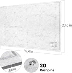 Lightomorrow Bulletin Board, 36 x 24 inches Felt Board - Decorative Pin Board, Cork Board Alternative for Wall, 3' x 2' Foldable Self-Adhesive Vision Board with 20 Pushpins - Marble White