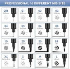 YISAN Black Drawing Art Pens,Micro Fineliner Manga Pens,Calligraphy Pens for Sketching Technical Drawing,16 set 70351
