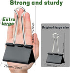 TOTDTDA 3 Inch Extra Large Jumbo Binder Clips (24 Pack), Heavy Duty Paper Clamps for Office and Home Supplies, Black