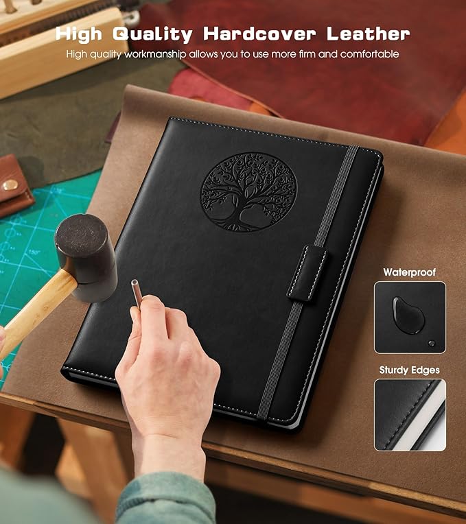 Biuwory Lined Journal Notebook for Women Men,256 Pages A4 Large Hardcover Leather Journals for Writing,Travel,Business,Work,School,College Ruled Notebooks for Note Taking, Diary Notepad 8.6"×11"