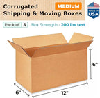 IDL Packaging - B-1266-5 Small Corrugated Shipping Boxes 12"L x 6”W x 6"H (Pack of 5) - Excellent Choice of Strong Packing Boxes for USPS, UPS, FedEx Shipping
