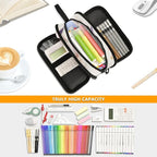 BOENLE White Horse Butterflies Pencil Case Box Boys Girls Large Pencil Pouch with Zipper Compartments Big Capacity Stationery Pen Bag Organizer for Kids Teens Adults School