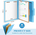 Skyygemm 60 Pcs Classification Folders Letter Size, 1 Divider Pressboard File Folder with Fasteners, Expanding File Organizer Bulk for School Teachers, Office Employee, Coworker, Staff (Blue)