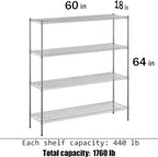 Regal Altair 18" Deep x 60" Wide x 64" Height Wire Shelving Kit | 4-Tier | NSF Commercial Storage Rack Unit