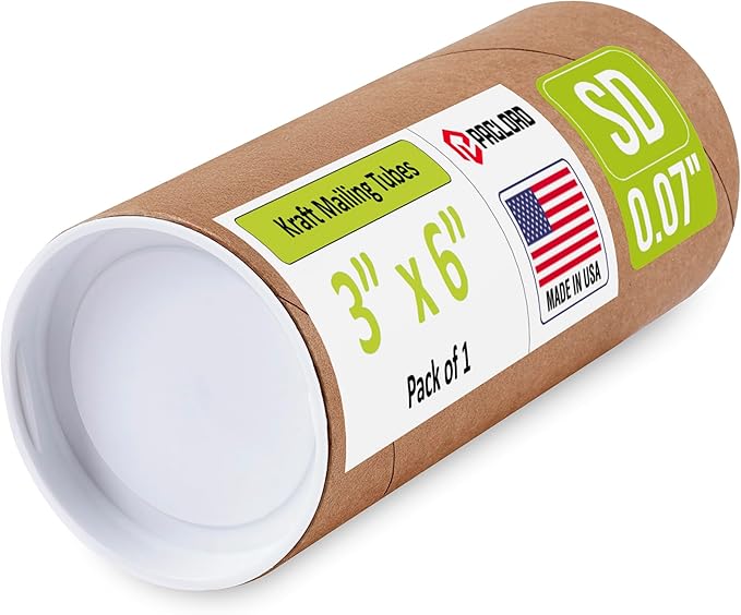 Paclord 3" x 6" Reinforced Kraft Paper Mailing Tube, Pack of 1 Tube with 2 Caps – Secure USPS Approved Poster Tube – Cardboard Tube for Shipping and Storing Posters, Prints, Artwork, or Documents