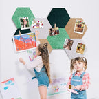 Vuzvuv 8 Pcs Hexagon Bulletin Board with 50 Pushpins & 10 Wooden Clip Pins Adhesive Cork Board for Wall，Felt Pin Board for School，Office Decor（Green Brown）