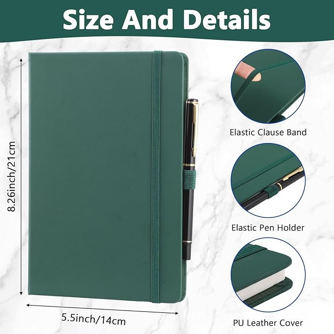 Laumoi 28 Pack PU Leather Lined Notebook Journal Bulk A5 Hardcover Notebook College Ruled 5.5 x 8.2 Inch Journal with Pen Holder for School Business Work Writing(Green,Simple)
