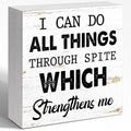 WUZYOU I Can Do All Things Through Desk Sign Wood Block Decor, Inspirational Office Wood Box Sign, Motivational Desk Accessories for Women Office Shelf 5x5x1 INCH