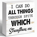 WUZYOU I Can Do All Things Through Desk Sign Wood Block Decor, Inspirational Office Wood Box Sign, Motivational Desk Accessories for Women Office Shelf 5x5x1 INCH