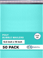 Teal 12.5x19.5 Inch Large Poly Bubble Mailers #6 | Padded Envelopes with Self Seal | Air Lined Cushioned Bubble Mailer | Usable Size 12.5x15 | 50 Pack Bulk | Lightweight shipping Bags