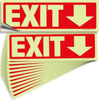 iSYFIX Exit Stickers Signs with Directional Down Arrow 12 Pack 12x4 Inch - Glow in the Dark Photoluminescent Vinyl for Office, School, Business, Warehouse - UV & Weather Resistant for Indoor/Outdoor Use