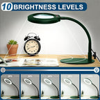 IVMAIE 10X Magnifying Glass with Light, Real Glass Lens, 5 Color Modes Dimmable, Flexible Gooseneck Lighted Magnifier with Stand, LED Desk Lamp Hands Free for Crafts Painting Reading Close Work, Green