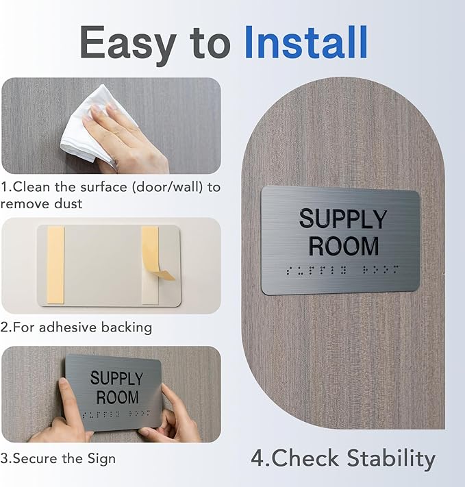 WAITING ROOM Signs with Raised Text & Grade 2 Braille, Brushed Aluminum/Silver Finish Easy Install with Double-Sided Tape, ADA Compliant Storage Room Door Sign for Businesses & Offices