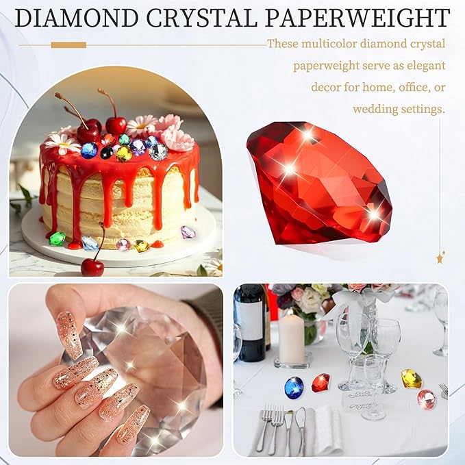 PATIKIL 8 Pcs Diamond Crystal Paperweight, 40mm / 1.57 Inch Crystal Paperweight Paper Weight for Home Office Desktop Table Decor Wedding Party Jewelry Ornaments, Red