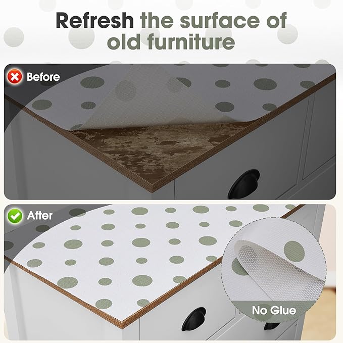 ALIUNI Drawer and Shelf Liner, Non-Slip Kitchen Cabinet Liners Non-Adhesive Thick Strong Grip Waterproof Washable Mats Protect Dresser Shelves Cupboard Bathroom Cabinets, Polka Dot, 12 in X 10 FT