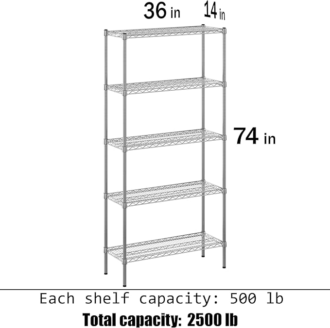 Regal Altair 14" Deep x 36" Wide x 74" Height Wire Shelving Kit | 5-Tier | NSF Commercial Storage Rack Unit