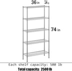 Regal Altair 14" Deep x 36" Wide x 74" Height Wire Shelving Kit | 5-Tier | NSF Commercial Storage Rack Unit