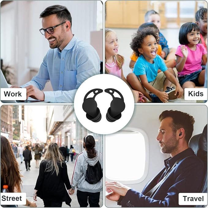VANLON Ear Plugs for Sleeping Noise Cancelling, Reusable Ear Plugs for Noise Reduction, 2Pairs Super Soft Fit Silicone Earplugs for Concert, Work, Travel, 33dB Noise Cancelling Headphones (Black)