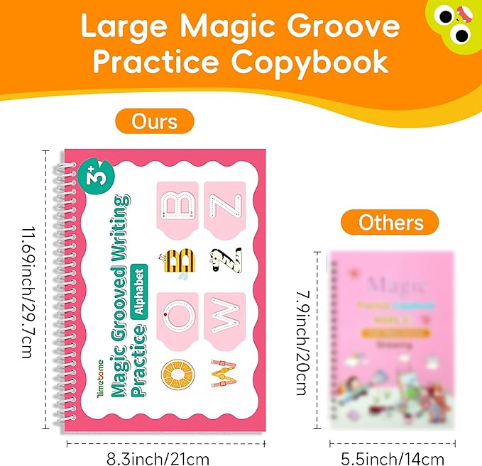 Timetome Large Magic Grooved Writing Practice for Kids 3-5, Grooved Writing Books Ages 6-8, Magic Book Handwriting Practice for Kids 5-7, Preschool Workbook Tracing Books for Boys & Girls