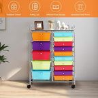 GOFLAME 15-Drawer Rolling Storage Cart, Craft Storage Cart with Removable Drawers & Lockable Wheels, Art Cart Supply Storage Organizer for Home Office Classroom, Multicolor