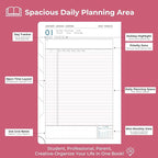 IN-luxpro Daily Planner 2026 with One Page Per Day,(A5-8.5" x 5.9"),12 Months Calendar Hourly Appointment Book Monthly Tabs & Self-adhesive Pen Holder,Inner Pocket, Vegan Leather Hardback,Rose Red