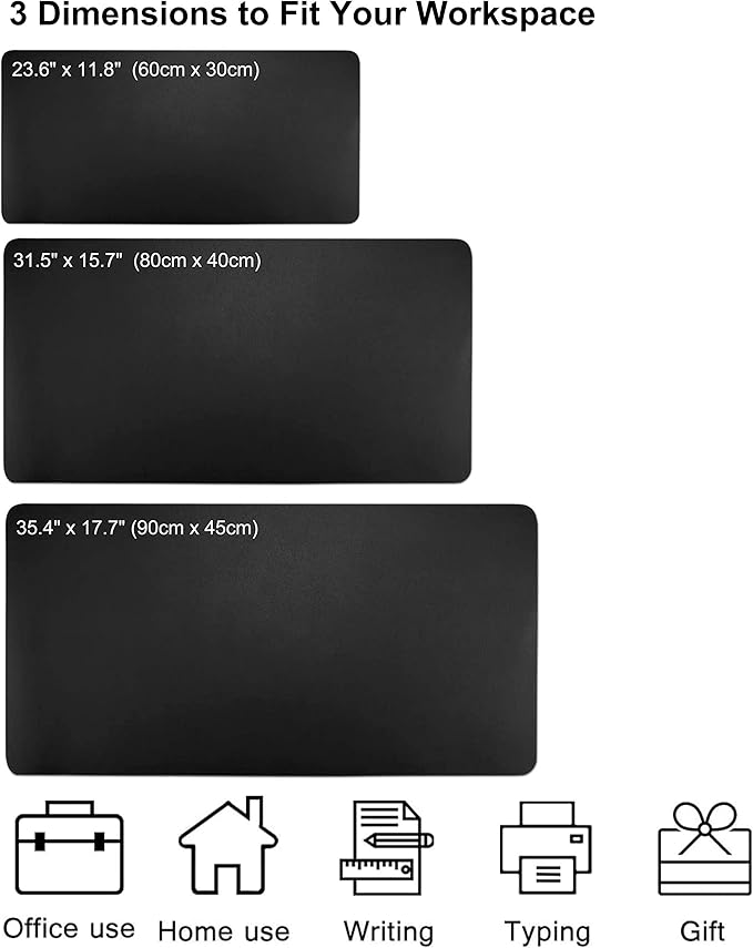 SUJAYU Dual Sided PU Leather Desk Pad, Mouse Pad, Office Desk Mat, Non-Slip Laptop Desk Pad, Waterproof Desk Writing Pad for Office and Home (31.5" x 15.7", Black)