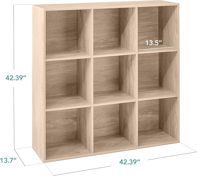 Best Choice Products 9-Cube Storage Organizer, 13.5in Shelf Opening, Bookcase, Display Shelf, Customizable w/ 3 Removable Back Panels – Light Oak