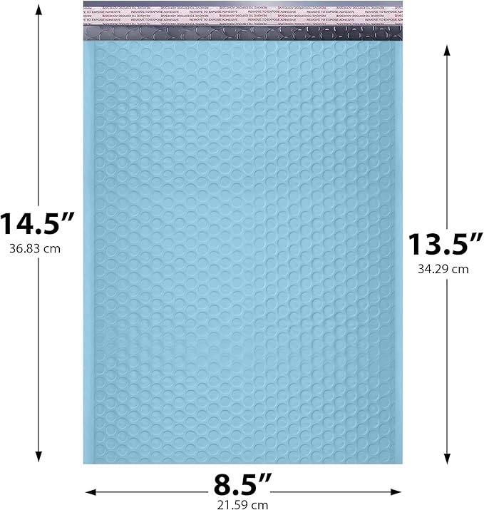 Light Blue Poly Bubble Mailers 8.5x14.5 inch #3 | Self Seal Padded Envelopes | Cushioned Bubble Mailer | Usable Size 8.5x13.5 | WaterProof | Lightweight mailing Shipping Bags | 100 Pack Bulk