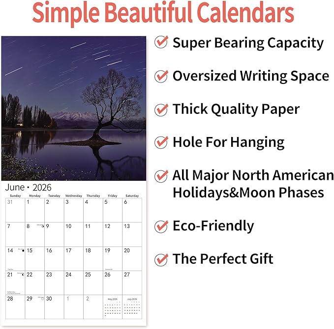 windrio 2026 Wall Calendar, Calendar 2026, July 2025 - December 2026, Wall Calendar Meteor Showe, 12" x 24" Opened,Full Page Months Thick & Sturdy Paper for Calendar Organizing & Planning