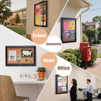Homezelle Enclosed Cork Bulletin Board 36"x24" Outdoor Weatherproof Cork Noticeboard with Locking Door Wall-Mounted Black Aluminium Frame for Home, School, Office, Community, Hospital