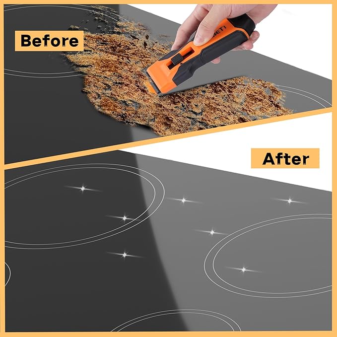 REXBETI Razor Blade Scraper Tool, 1 Pack Razor Scraper with Extra 157Pcs Razor Blades -7Pcs Metal and 150Pcs Plastic Blades, Cleaning Scraper Tool, Cooktop, Paint, Glass Scraper