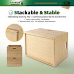 BAMOTTO Lidded Bamboo Storage Bins & Box/Cube/Basket, Home Kitchen and Office Storage Boxes with Handles & Stackable for Organizer Tableware, Crafts, Office Shelf Books, Large, 14.6”x10.2”x9.6”