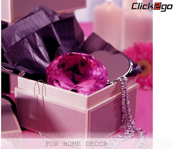 click2go 2” / 60 mm Diamond Shaped Glass Crystal Paperweight – Home Office Decor & Valentine's Day Gift Wedding Favors Centerpieces Decoration with Gift Box (Hot Pink)
