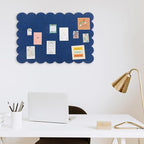 Mooliwe Scalloped Felt Bulletin Board 36 x 24 Inches Foldable Dark Blue Pin Cork Board Alternative for Wall, 3' x 2' Trifold Picture Vision Self Adhesive Bulletin Decorative