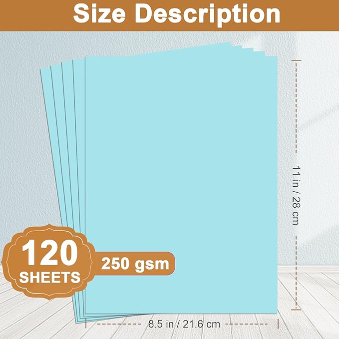 Silunkia 120 Sheets Light Blue Cardstock 8.5 x 11 Craft Paper, 250gsm/92lb Heavyweight Paper Card stock for DIY Cards Making, Wedding Invitations, Birthday Decorations, Menus
