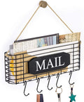 SRIWATANA Rustic Mail Key Holder, Mail Organizer Wall Mount with 5 Hooks Large, Black
