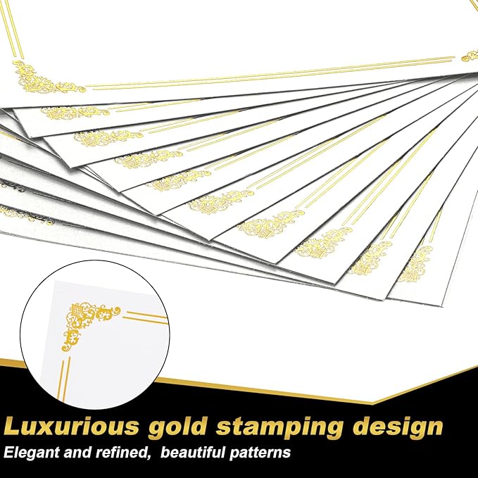 Fainne 120 Packs Certificate Holders Bulk, Diploma Covers Gold Foil Border, Document Covers for Letter Size 8.5x11 Award Certificates, Cardstock, Document Papers, Paper Card Stock(White)