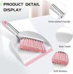 NACENA Mini Broom and Dustpan Set, Small Dust Pan and Brush Set with Handle Dustpan Teeth for Cleaning Hair Suitable for Office Desks Drawers Sofas Outdoor Camping, Pink