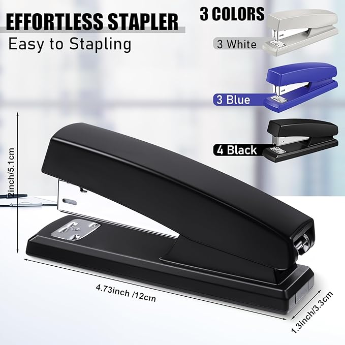 Marspark 10 Pieces Stapler for Desk Staplers Bulk with 6000 Staples Office Stapler 25 Sheet Capacity Staplers Pack for School Office (Black, Blue, White)