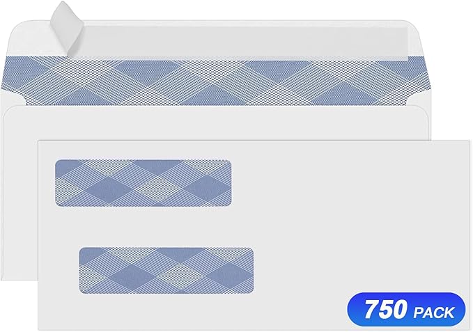 750#8 Self Seal Business Envelopes, PANDRI No.8 Double Window Design for Business and Quickbooks Check(invoice not fit), Documents Secure Mailing - Number 8 Size 3 5/8 X 8 11/16-24LB