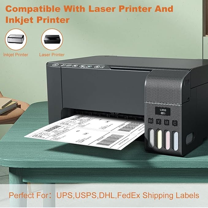 Half Sheet Laser/Ink Jet Shipping Labels UPS FedEx Address Labels (4000 Sheets, 8000 Labels)