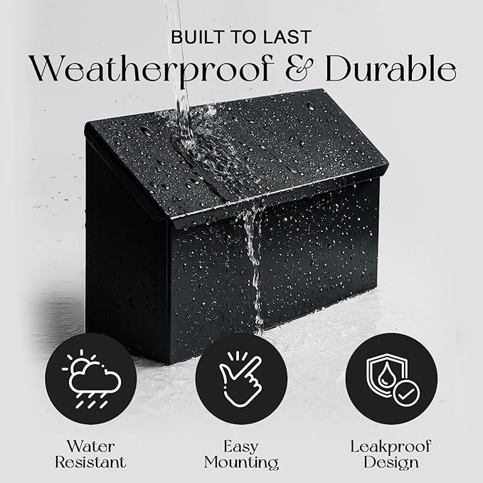 NACH Black Long Wall Mount Mailbox, Rust Resistant Metal Mailbox, Mailboxes for Outside Wall Mount, Outdoor Mailboxes, 15x3.5x7.5 inch, MB-6999BLK