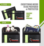 ROLOWAY Small Fireproof Bag (5 x 8 inches) with Reflective Strip, Non-Itchy Fireproof Money Bag, Fireproof Wallet Bag, Cash Fireproof Bag Set for Valuables - Passport, Currency & Keys (2-Pack Black)