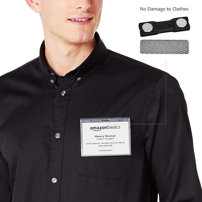 Amazon Basics Horizontal Magnetic Name Badge Holder - 600 Pack, Clear
